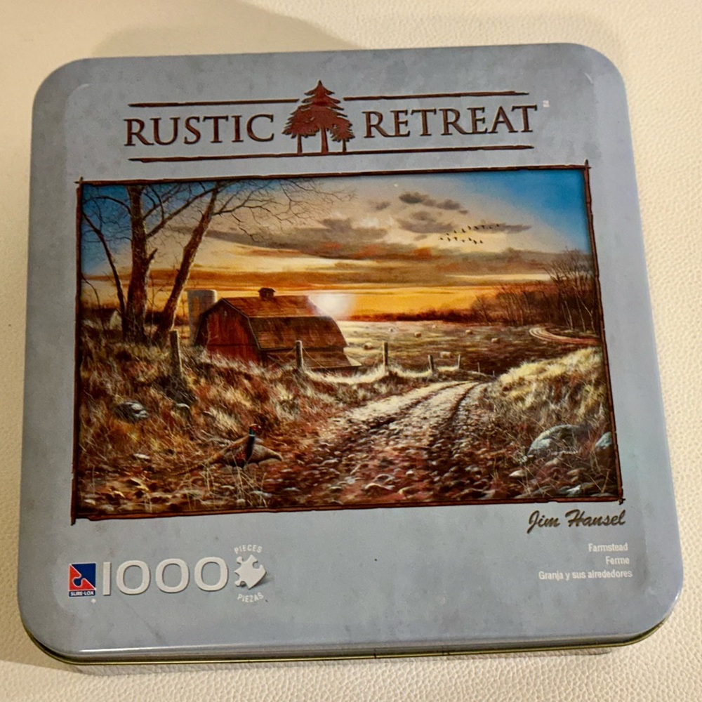 Rustic Retreat 1000 Piece Puzzle Tin Jim Hansel Farm Scene Sure-Lox Complete